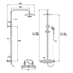 Païni - Colonne de douche Technoluxe 200 réglable en hauteur