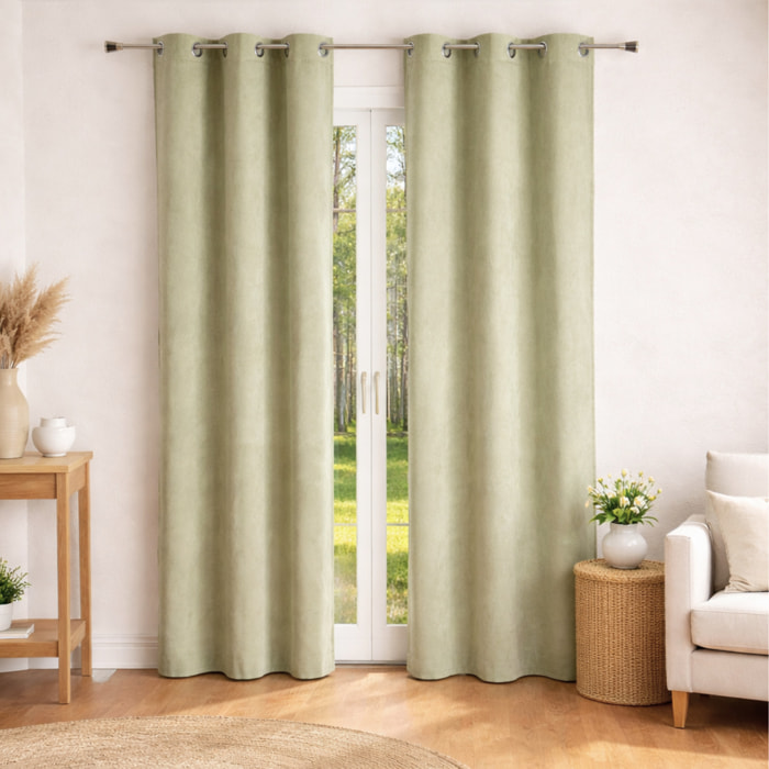 Rideau uni  - Effet daim - Vert tilleul
