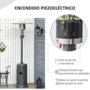 Estufa de Gas para Exterior 12,5KW Calefactor para Patio con Ruedas Ø81,5x225 cm