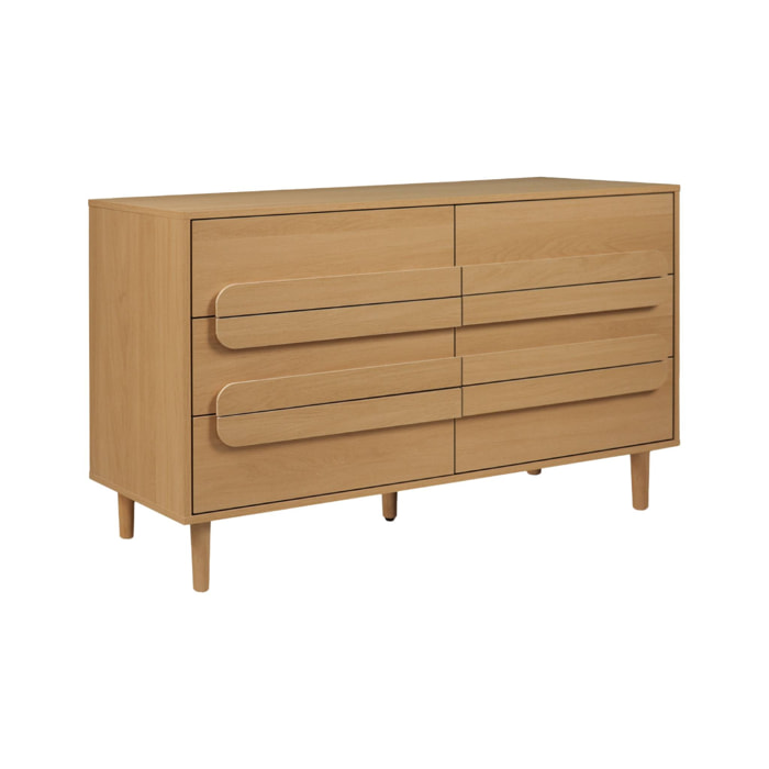 Commode vintage décor bois de chêne 6 tiroirs - L 120 x P 40 x H 75cm - Juliana