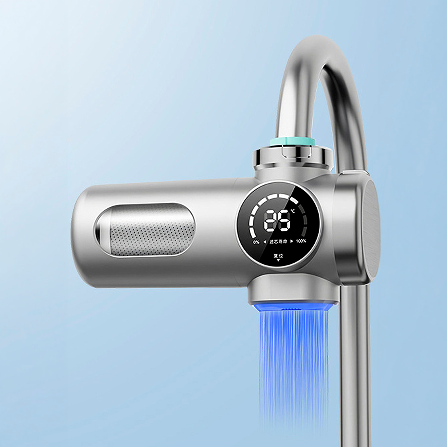 Purificador de agua 718 para grifo con pantalla inteligente, filtro antical y de cloro, sistema de filtración multicapa, doble salida y tecnología UV antibacteriana.