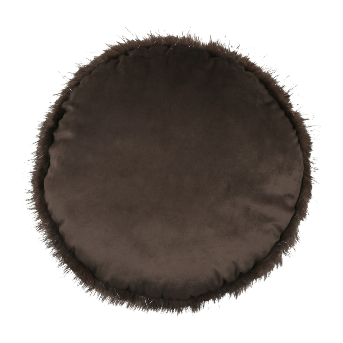 Coussin rond à poils longs - Marron Brun