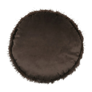 Coussin rond à poils longs - Marron Brun