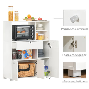 Meuble de cuisine multi-rangements 2 placards 4 niches tiroir coulissant dim. 90L x 40l x 120H cm panneaux particules blanc