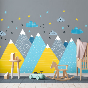 Stickers muraux enfants - Décoration chambre bébé - Autocollant Sticker mural géant enfant montagnes scandinaves KRISKA