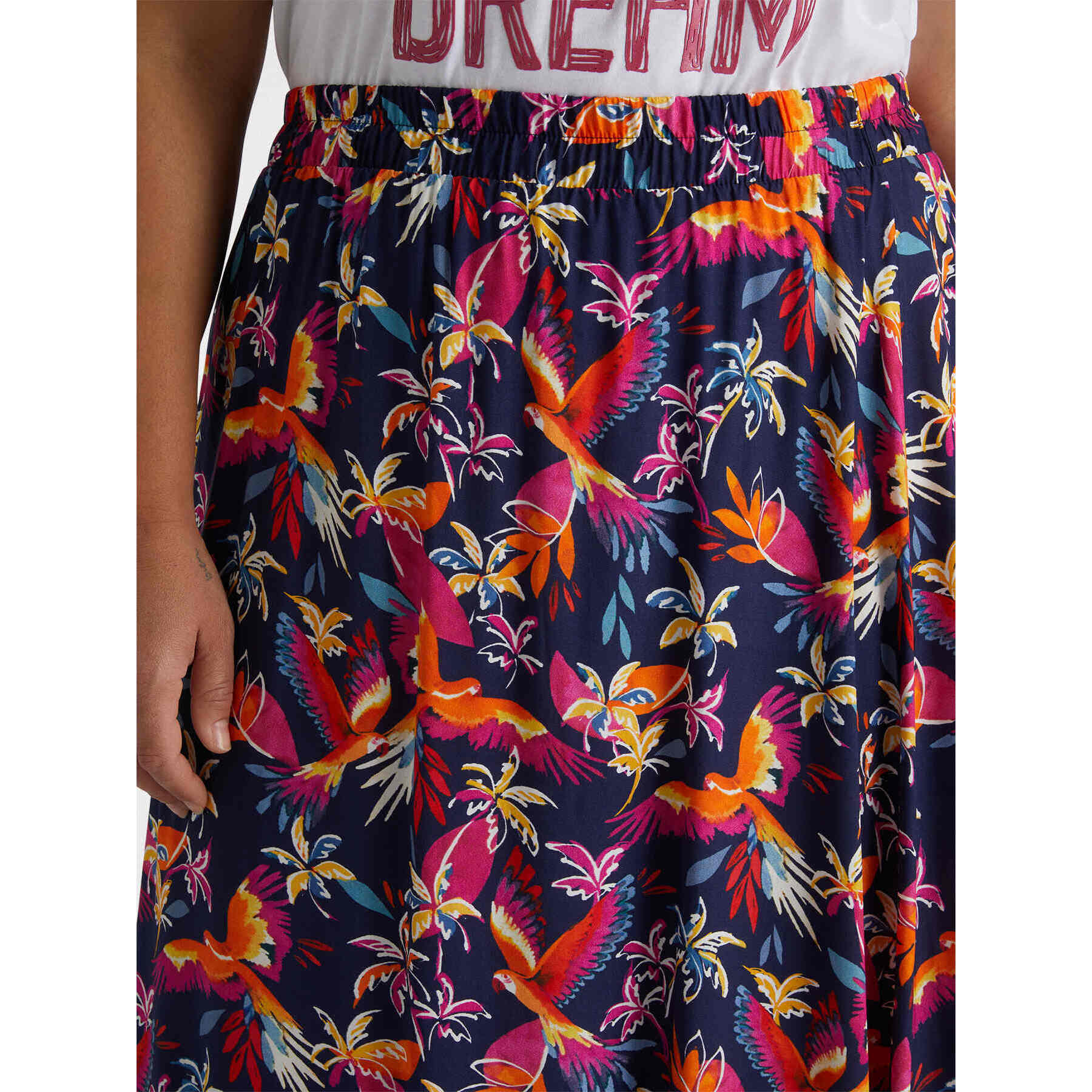 Fiorella Rubino - falda larga con estampado de loros y palmeras - Fuchsia