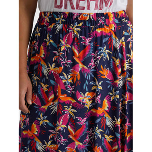 Fiorella Rubino - falda larga con estampado de loros y palmeras - Fuchsia