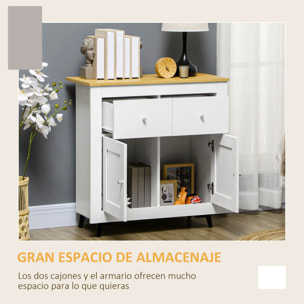 Aparador de Cocina Buffet Auxiliar de Comedor Moderno con Puertas Dobles y 2 Cajones para Salón Entrada Oficina 78x35x80 cm Blanco