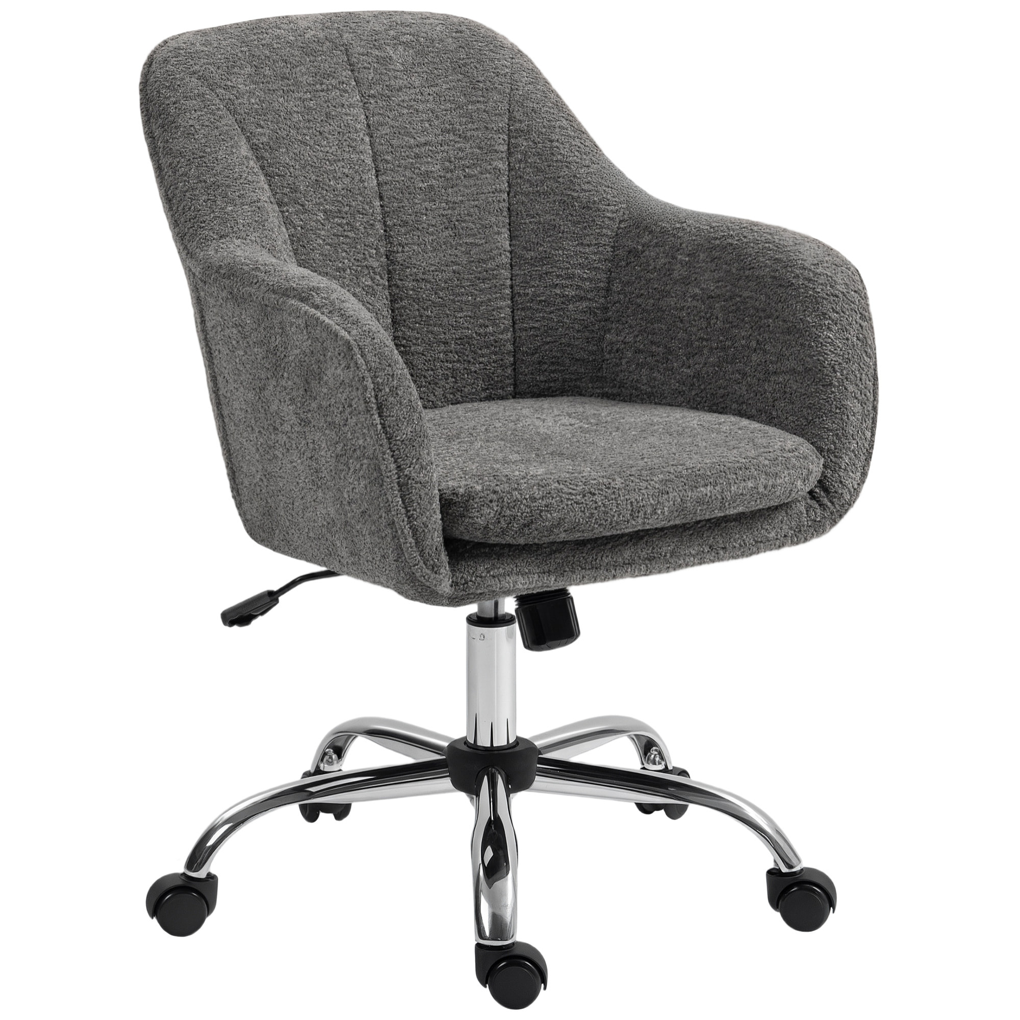 Chaise de bureau design bouclette gris piètement acier chromé