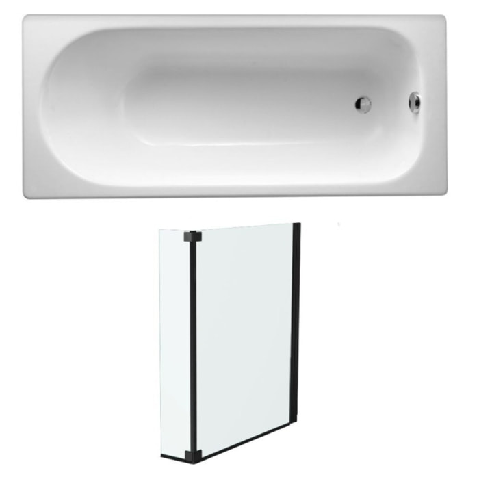 Baignoire droite 170 x 70 Soissons en fonte + pare bain