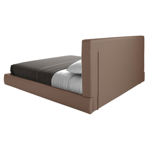 Cama Angel Cerdá capitoné de matrimonio con cabecero en tela en blanco roto y estructura de polipiel en marrón y patas de acero inoxidable en negro 199x224x98cm