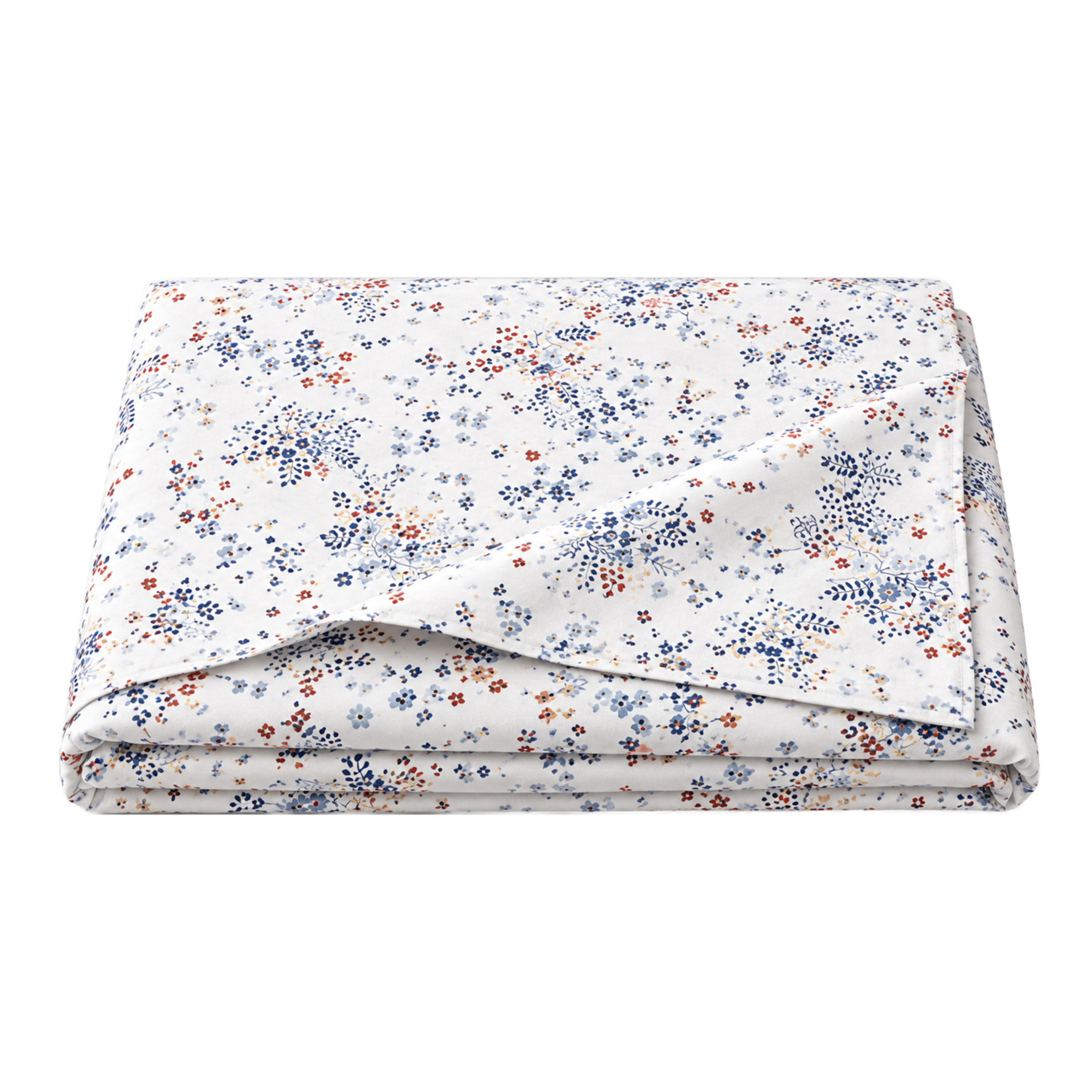 Drap plat satin de coton 110 fils motif floral - Blanc