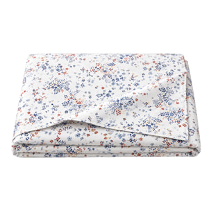 Drap plat satin de coton 110 fils motif floral - Blanc
