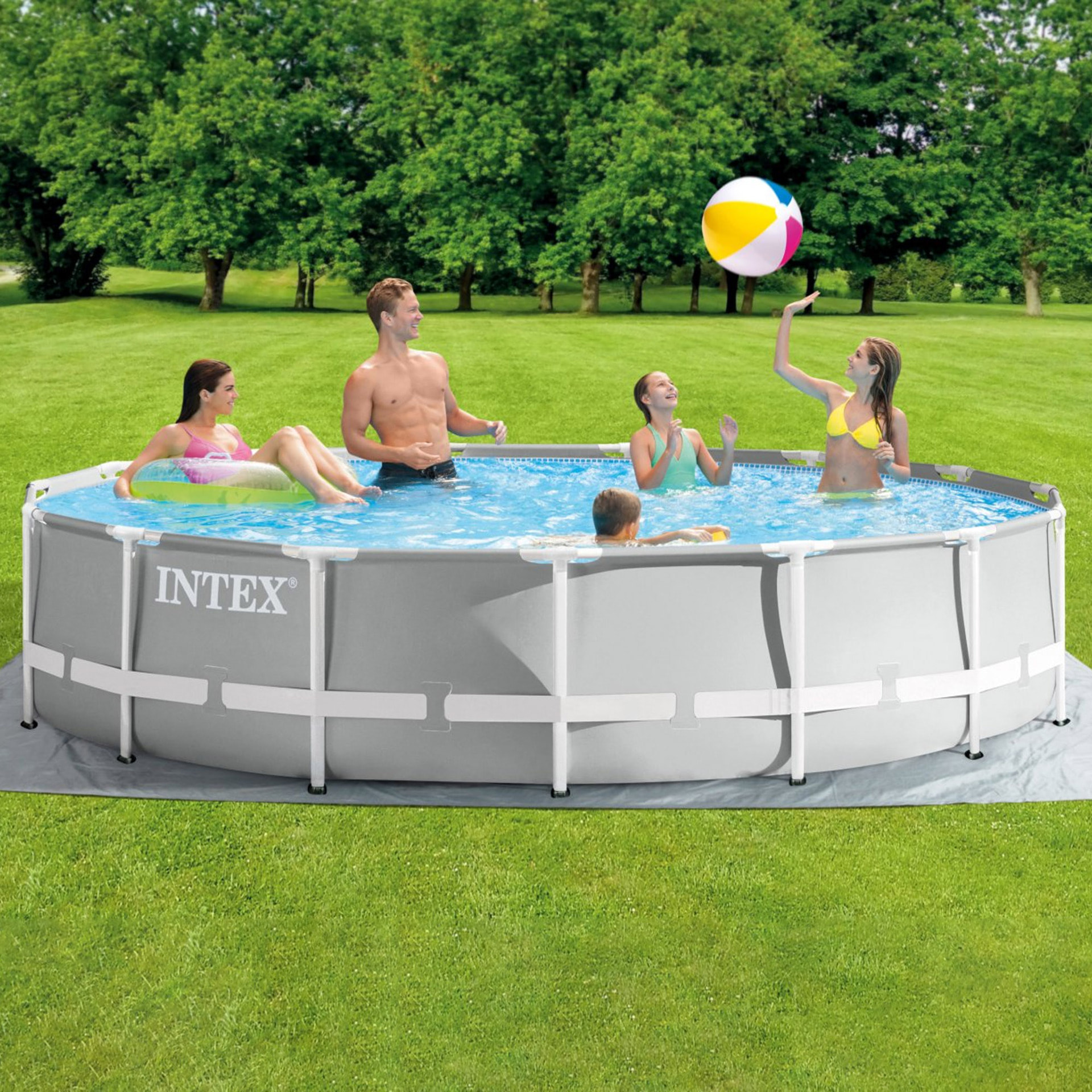 Intex Piscina Prisma Frame rotonda con Pompa Filtro, Scaletta e Teli, 457x107 cm
