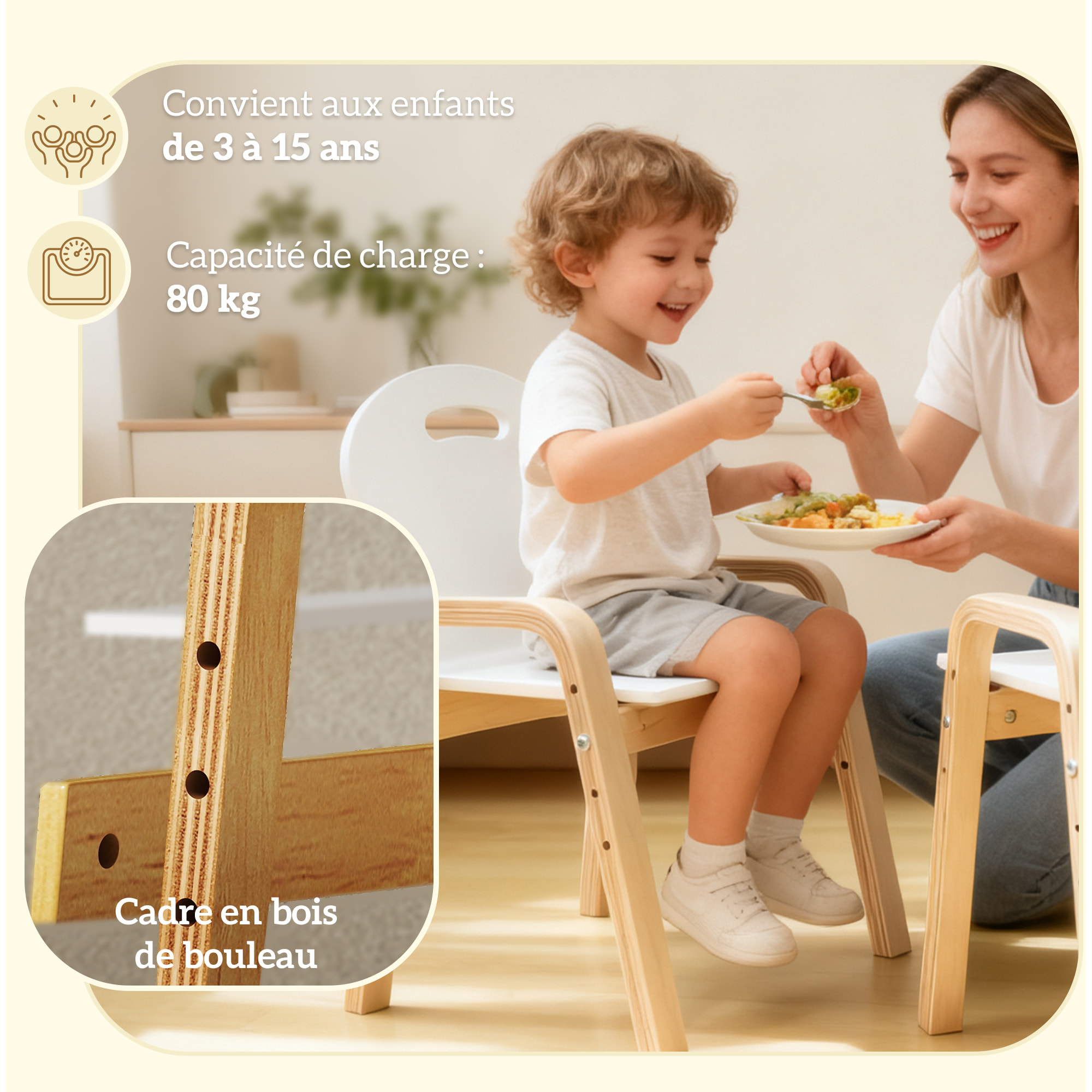 Lot de 2 chaises enfant style nordique en bois - hauteur réglable 4 niv. - empilables