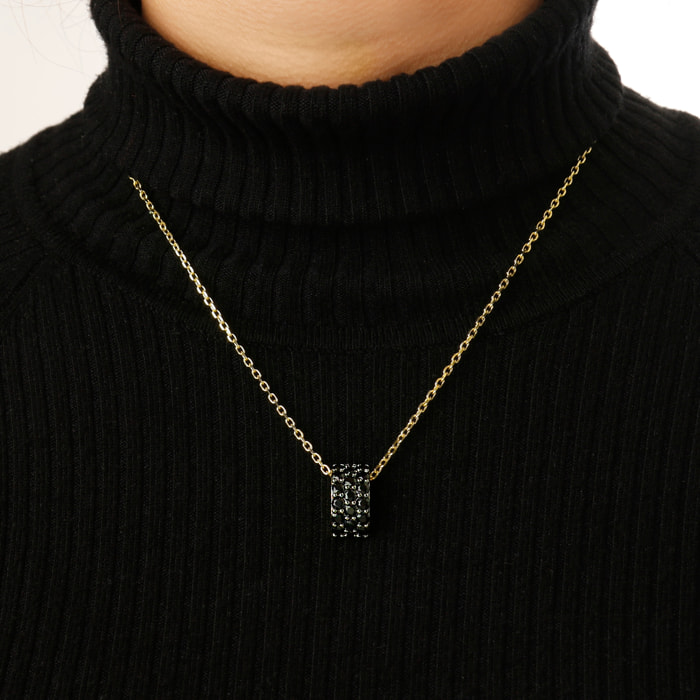 Collana Golden Catena Forzatina con Pendente in Pavé di Spinello Nero