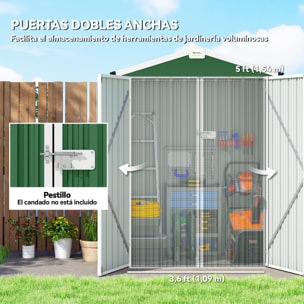 Caseta de Jardín Exterior 1,1 m², 133x87x178 cm, Cobertizo de Jardín Exterior Metálico con Puertas Correderas, Techo Inclinado y Guantes, para Almacenaje de Herramientas Bicicletas, Verde