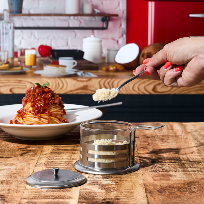 Distributeur de Parmesan - HOME DECO FACTORY - Pratique - Verre Inclus - Transparent et Argent