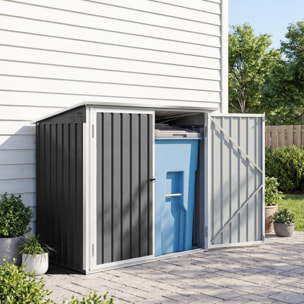 Abri de poubelle jardin - cache poubelle - 2 portes verrouillables, toit ouvrant - tôle d'acier blanc gris