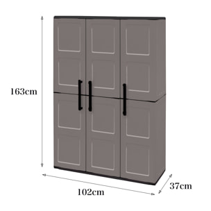 Armadio portascope da esterno o interno, Mobile a 3 ante e 3 ripiani regolabili in polipropilene, 100% Made in Italy, cm 102x37h163, colore Grigio