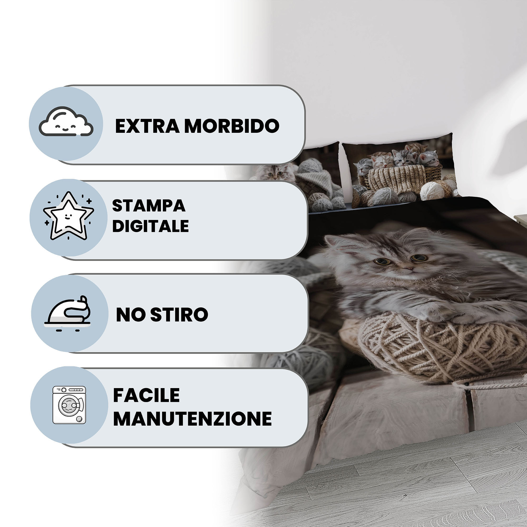 PARURE COPRIPIUMINO GOODNIGHT - STAMPA DIGITALE 100% Microfibra
