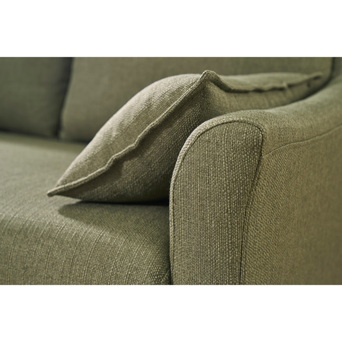 Canapé scandinave 2 places en tissu vert kaki et bois clair KATE