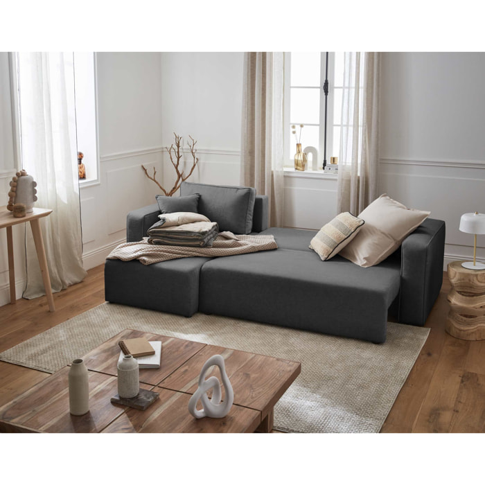 Topaze - canapé d'angle réversible - 4 places - convertible avec coffre - en tissu - Gris foncé