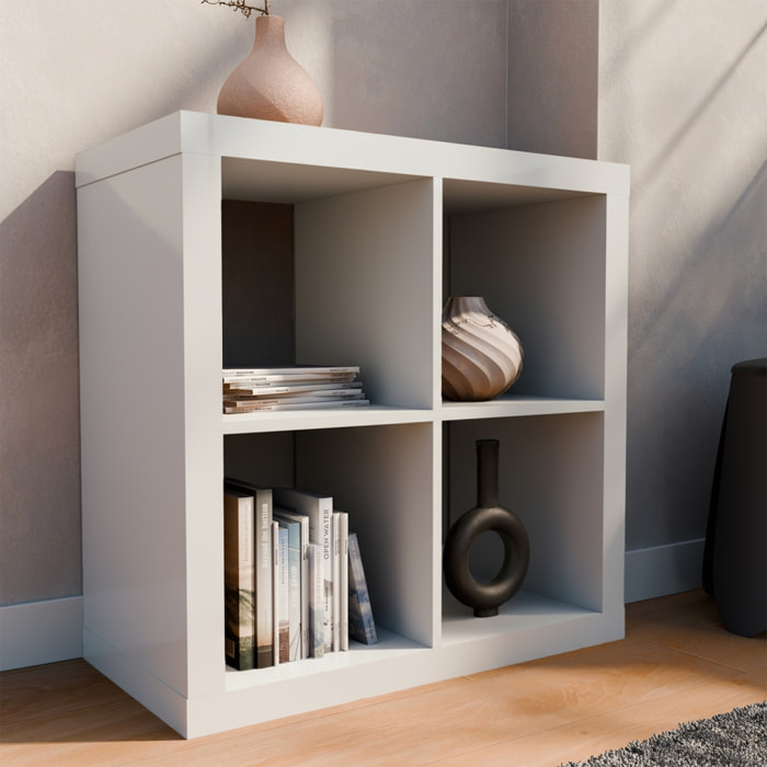 Etagère bibliothèque décor bois cubique 2 niveaux 4 compartiments BASIKS
