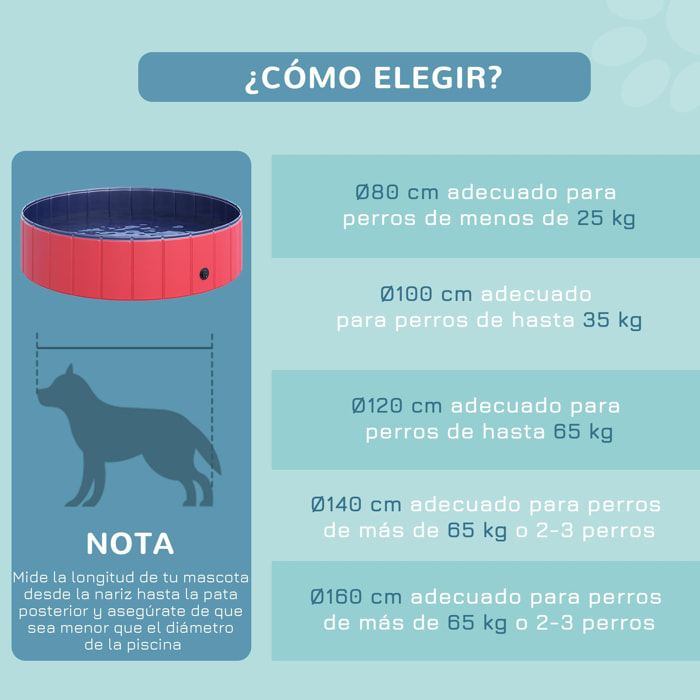 Piscina Plegable para Perros Gatos Ø120x30 cm Bañera Portátil para Mascotas PVC Antideslizante Múltiples Usos para Interiores y Exteriores Rojo