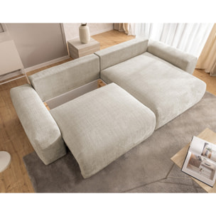 Constance - Canapé d'angle réversible 4 places convertible avec coffre en velours texturé - Beige