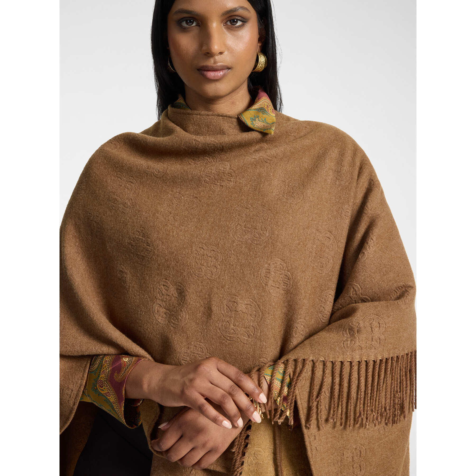 Elena Mirò - Poncho con loghi embossed - Marrone