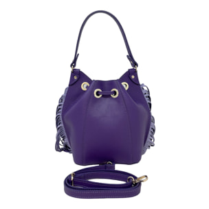 Borsa a Mano Secchiello da Donna in Pelle Dollaro con Frange