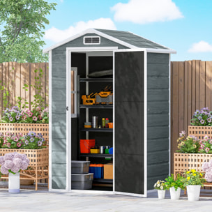 Abri de jardin 1,09 m² porte verrouillable plancher fenêtre aération résine PP effet bois gris blanc