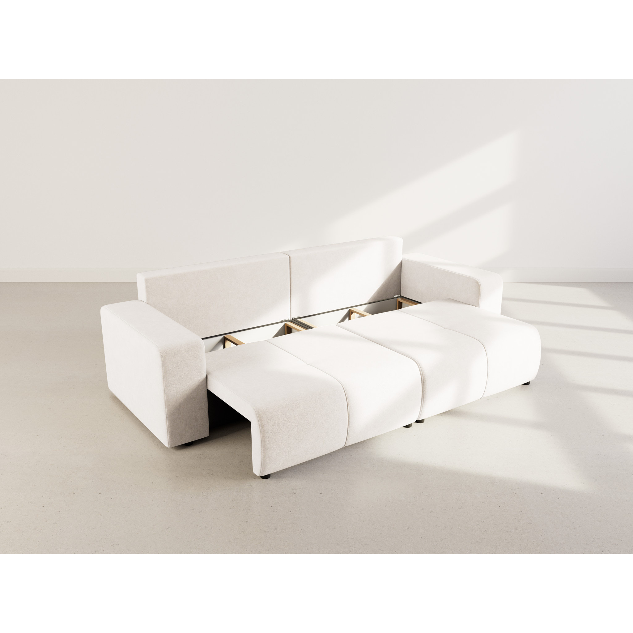 Nicole - Canapé droit 4 places convertible avec coffre en tissu - Beige