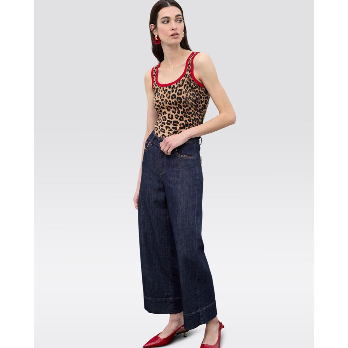 Culottes in denim con dettaglio leopardato sulle tasche
