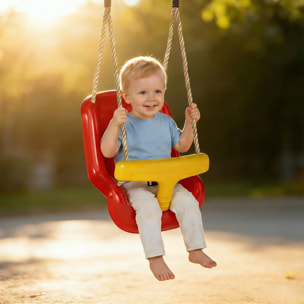 Columpio Infantil, Columpio para Niños, Cuerda Ajustable, con Respaldo Alto, Barandilla de Seguridad en T, para Interior, Exterior, Rojo