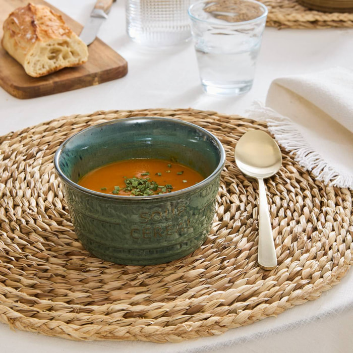 Bol inscription Soup Cereal bleu emeraude 50cl