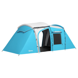 Tente de camping 3-4 pers. 2 chambres 4 portes 4 fenêtres sac bleu