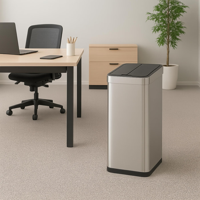 Cubo de Basura color metálico en acero inoxidable con apertura de alas y sensor automático