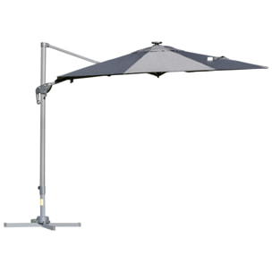 Parasol déporté octogonal parasol LED inclinable pivotant manivelle piètement acier dim. Ø 3 x 2,48H m gris