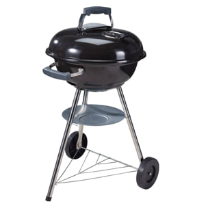 Barbacoa de Carbón con Ruedas Ø47cm - Parrilla de Acero Cromado y Rejilla para Carbón - Para Jardín, con Patas de Acero Inoxidable