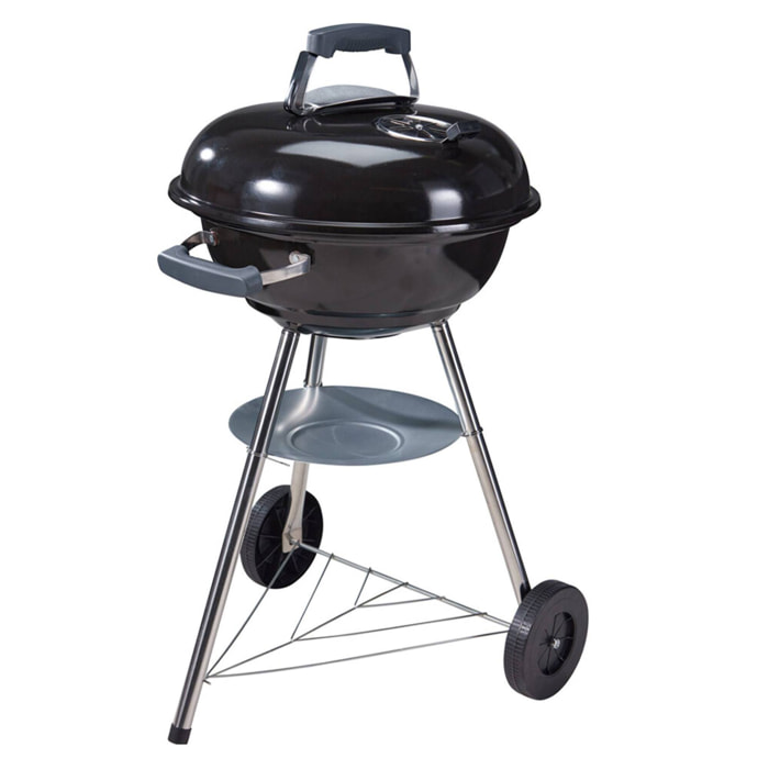 Barbacoa de Carbón con Ruedas Ø47cm - Parrilla de Acero Cromado y Rejilla para Carbón - Para Jardín, con Patas de Acero Inoxidable