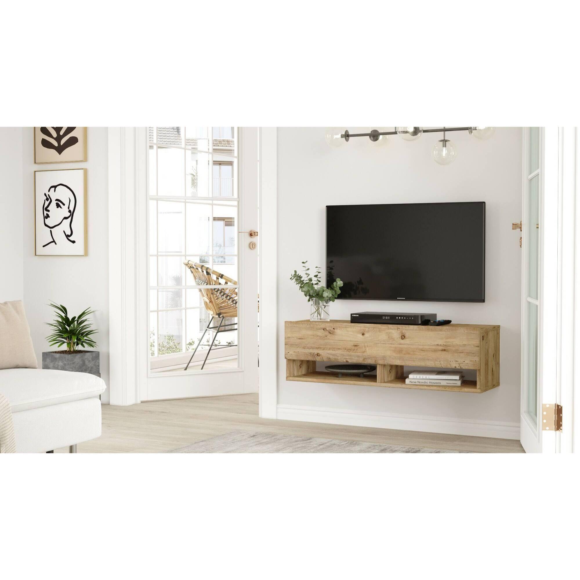 Mobile porta TV Dfantin, Credenza da soggiorno, Armadio basso per TV, Base parete attrezzata, 100x32h29 cm, Quercia