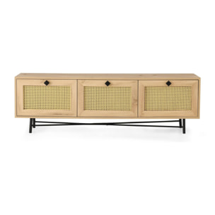 Mobile porta TV Dpasinat, Credenza da soggiorno, Armadio basso per TV, Base parete attrezzata, 180x40h60 cm, Quercia e Nero