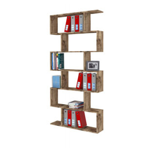 Libreria alta a zig zag a 6 scaffali aperti, Made in Italy, Scaffale per libri e documenti, Libreria da ufficio, cm 80x25h192, colore Acero