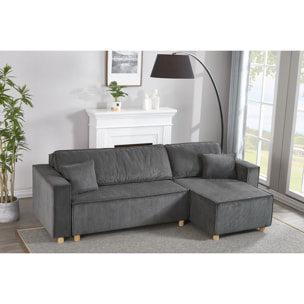 Canapé convertible d'angle réversible 4 places velours côtelé gris OGGIE
