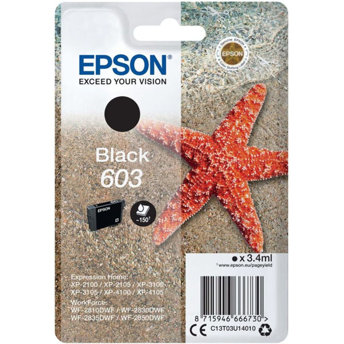 Cartouche d'encre EPSON Originale 603 Noire Standard - C13T03U14010