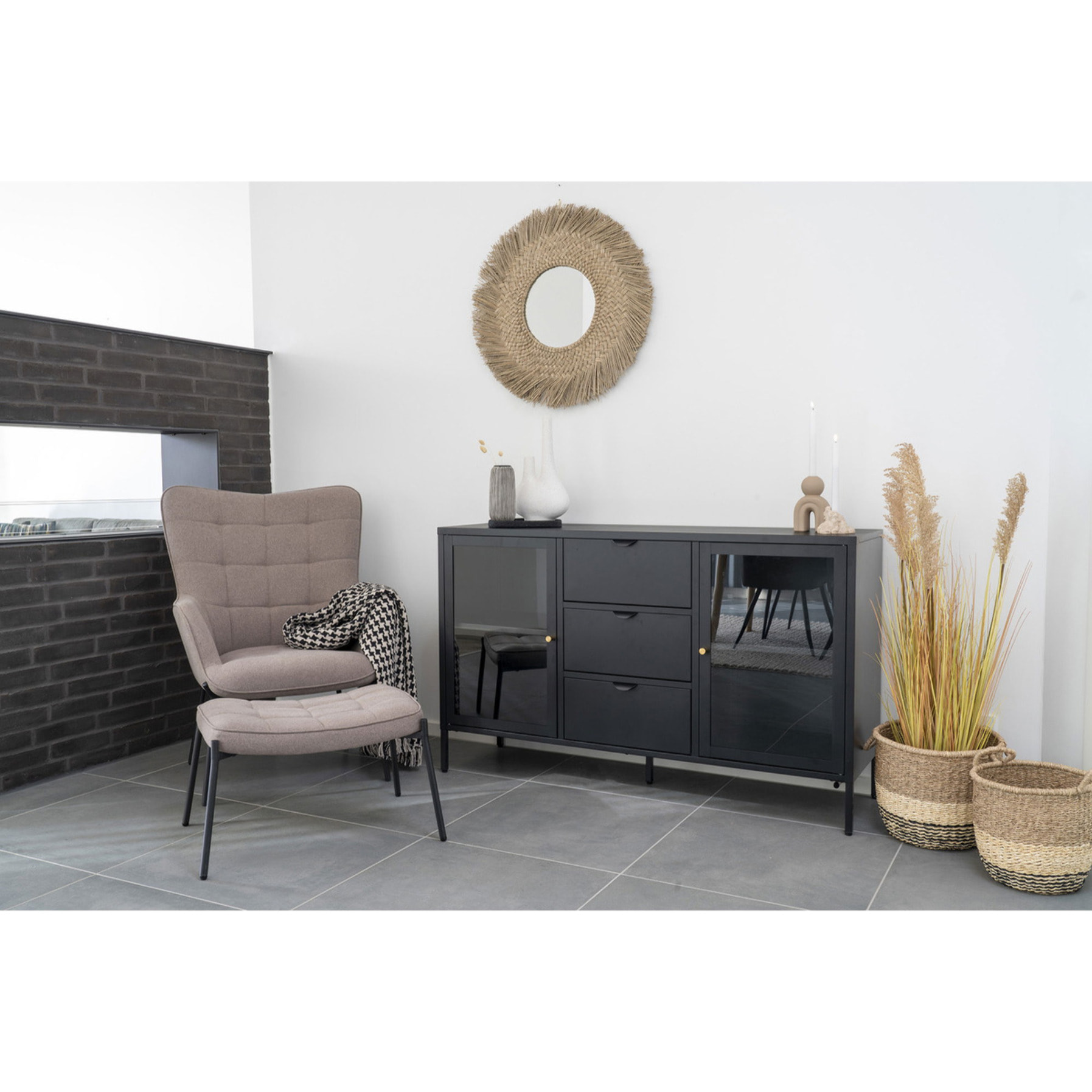 Plaid Side in cotone riciclato nero e beige 130x180 cm