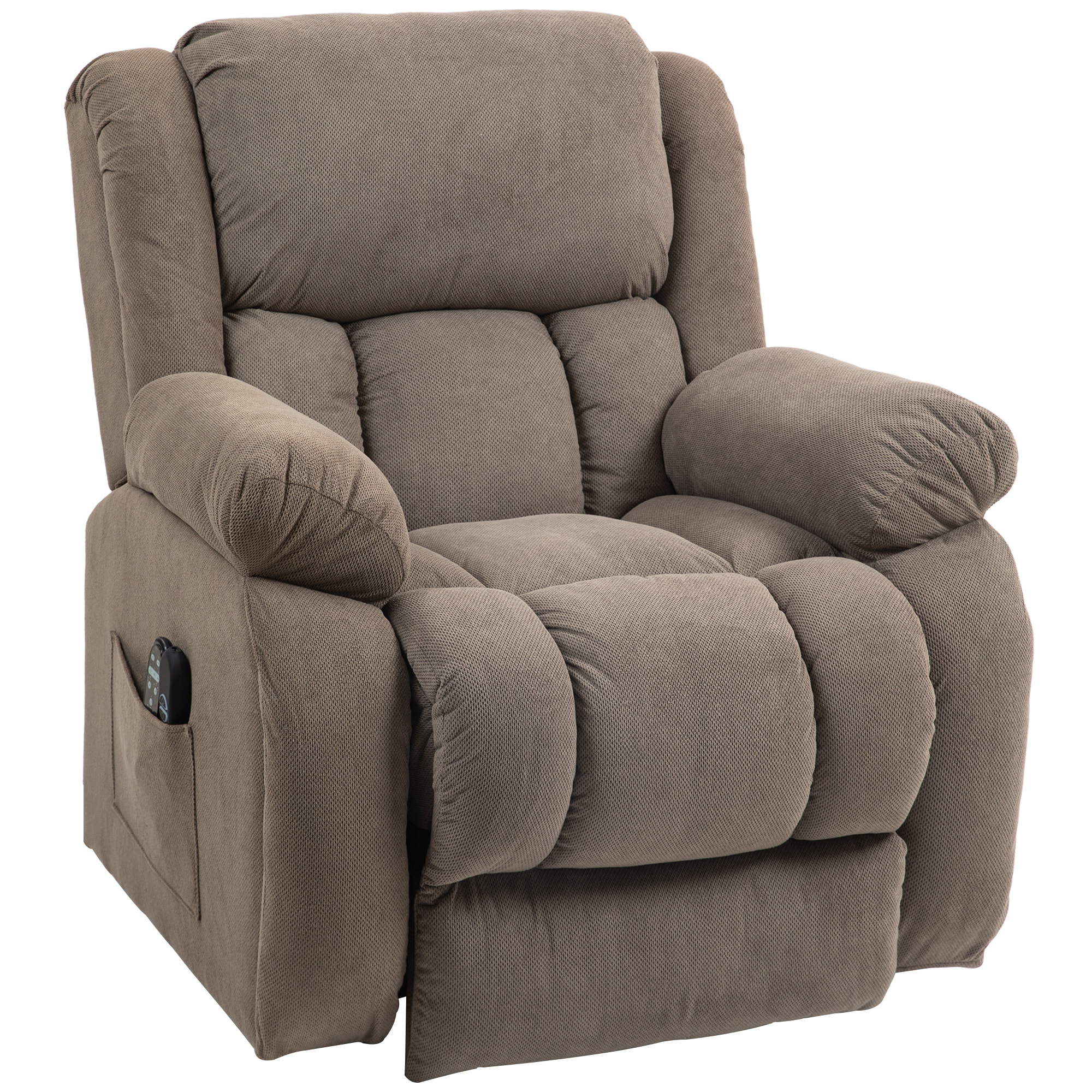 Fauteuil releveur massant chauffant grand confort - inclinable, repose-pieds rétractable - tissu toucher flanelle marron