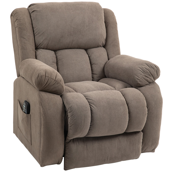 Fauteuil releveur massant chauffant grand confort - inclinable, repose-pieds rétractable - tissu toucher flanelle marron